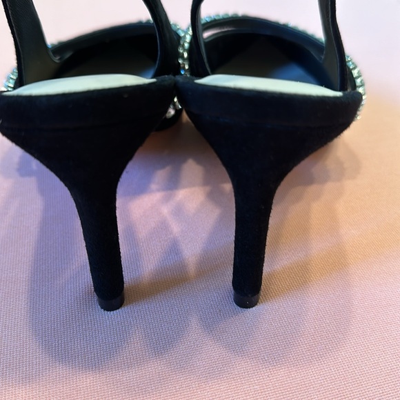 New Stuart Weitzman Crystaline Suede Slingback Shoes. Size 8. Black - Picture 5 of 7